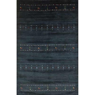 Hand Knotted Oriental 100% Wool Carpet Tribal Animal Pictorial Navy Blue & Blues Gabbeh Area Rug - 8' 10'' X 6' 2''