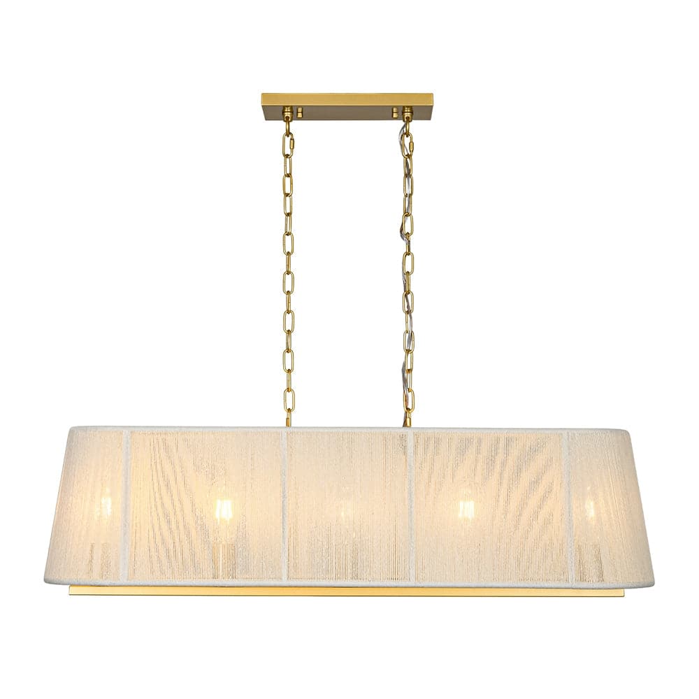 Woven Ivory String Cage 5-Light Linear Kitchen Island Chandelier