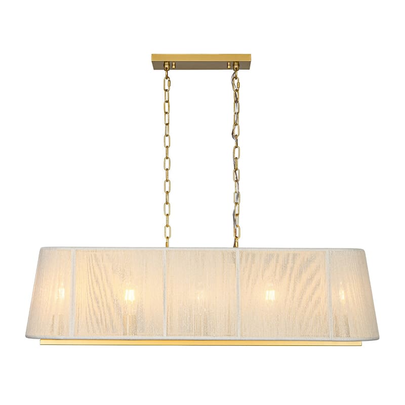 Woven Ivory String Cage 5-Light Linear Kitchen Island Chandelier