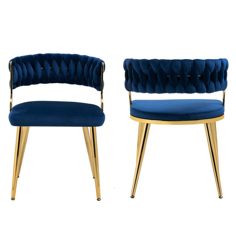 Set of 2 Velvet Dining Chair with Golden Metal Legs