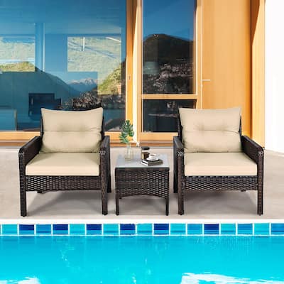3-piece PE Rattan Wicker Outdoor Patio Furniture Set