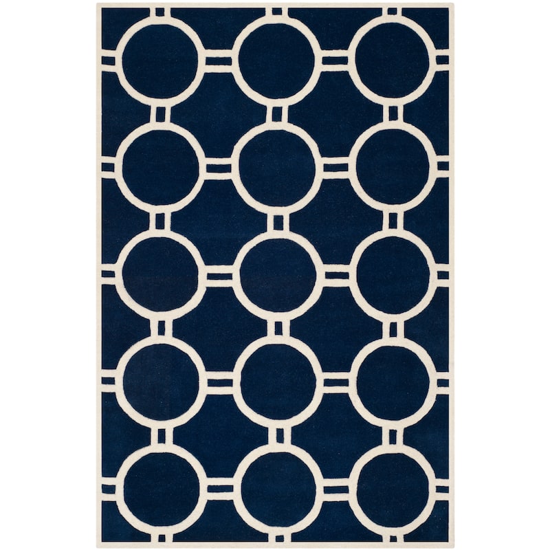 SAFAVIEH Handmade Chatham Amanda Modern Moroccan Wool Rug - 6' x 9' - Dark Blue/Ivory
