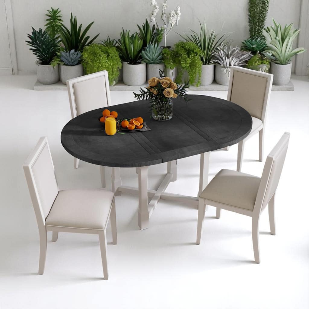 Farmhouse 5-Piece Dining Set for 4, 42"-57.7" Extendable Table with Upholstered Chairs and Bench for Dining Room