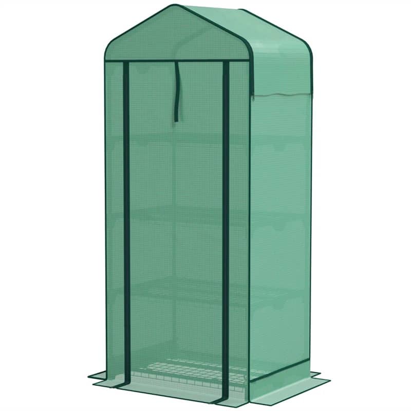 4-Tier Portable Outdoor UV-Resistant Greenhouse PE Cover with Double-Layer Roof and Shelves