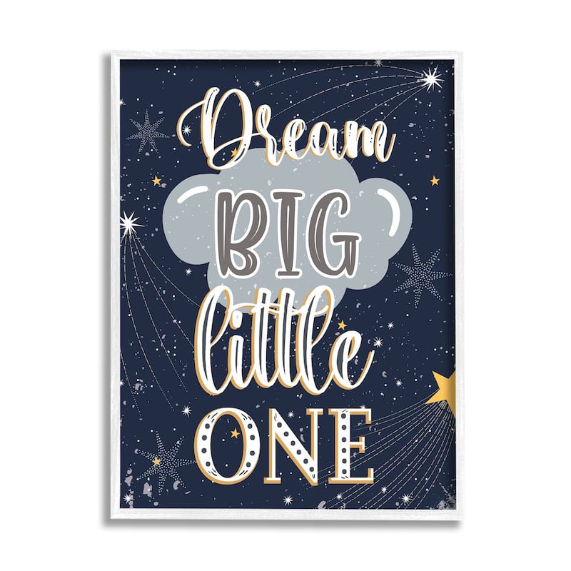 Stupell Dream Big Little One Outer Space Shooting Stars Framed Wall Art - Blue - 16 x 20 - White