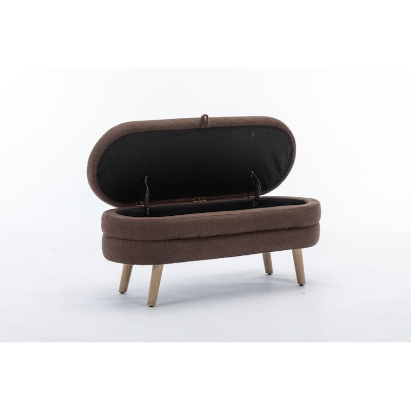 Boucle Fabric Storage Bench Bedroom Bench With Wood Legs For Living Room Bedroom Indoor