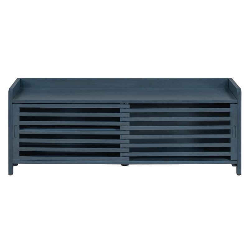 43" Distressed Shutter Storage Bench with Retro Charm for Living Room