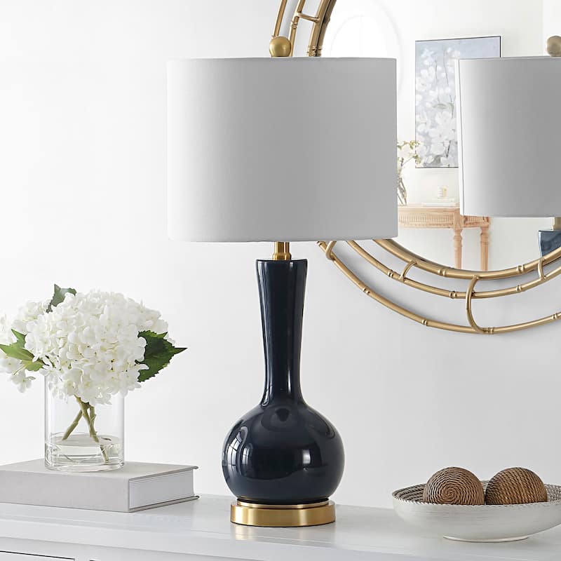 SAFAVIEH Lighting Yulia 27-inch Glass Table Lamp - 13" x 13" x 27" - 13Wx13Dx28H - Navy