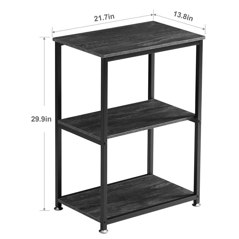 VECELO 3-Tier Nightstands Set of 2 with Open Storage Shelves Narrow Design End Table Set with USB Charging Station for Bedroom
