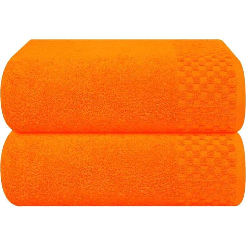 2 Pack Oversized Cotton Bath Towels 28x55 - Soft & Quick Dry, Orange