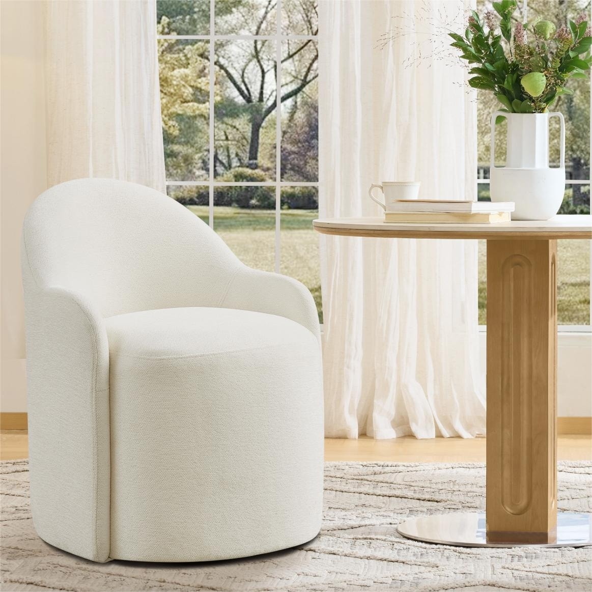 Modern Swivel Dining Chair with Hidden Wheels & Arm
