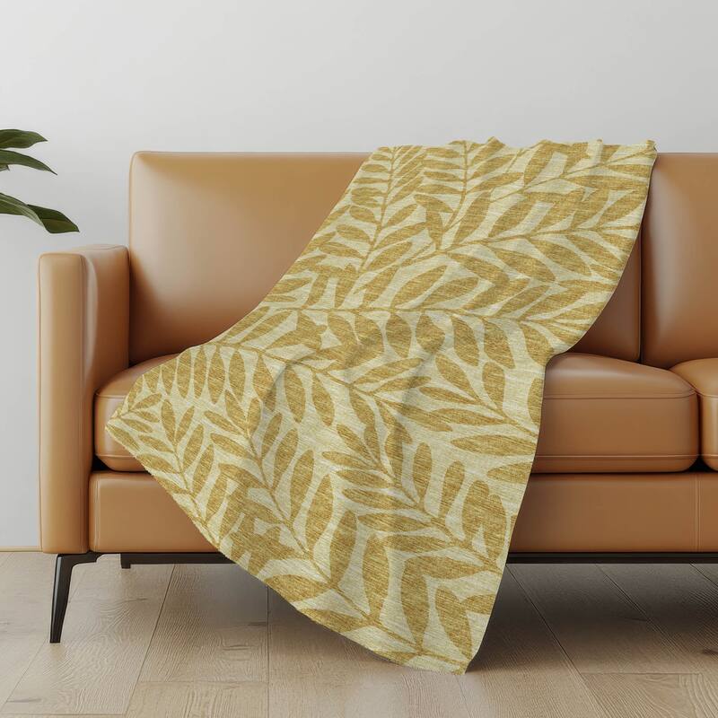 Premium Machine Washable ASB111 Floral Palms Sherpa Throw Blanket - Gilded - 4'2" x 5'10"