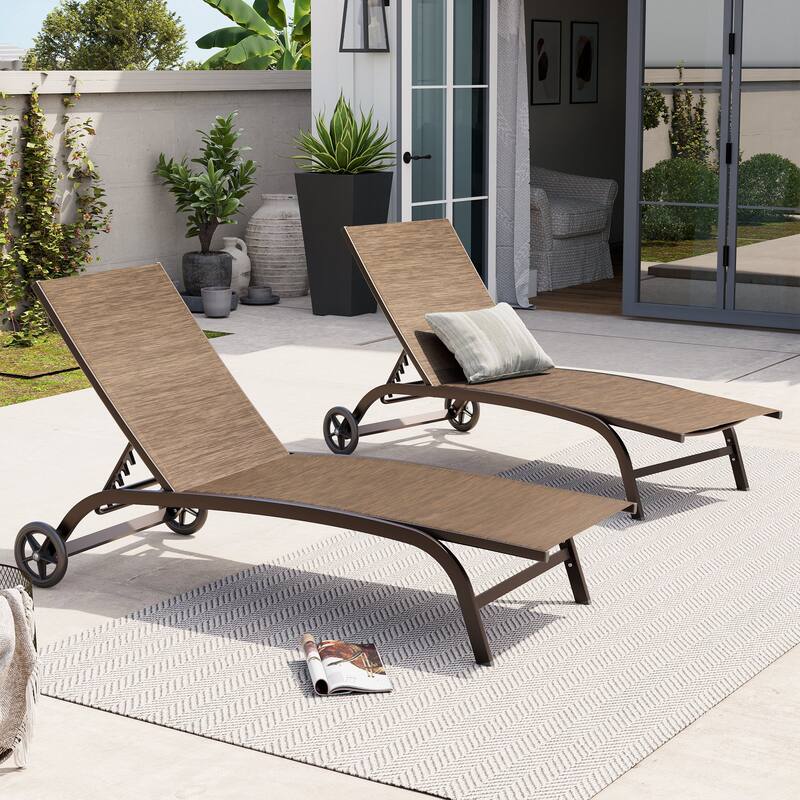 Crestlive Outdoor Adjustable Chaise Lounge Chairs with Wheels - See the Picture - 23.10" wide, Brown, Set of 2