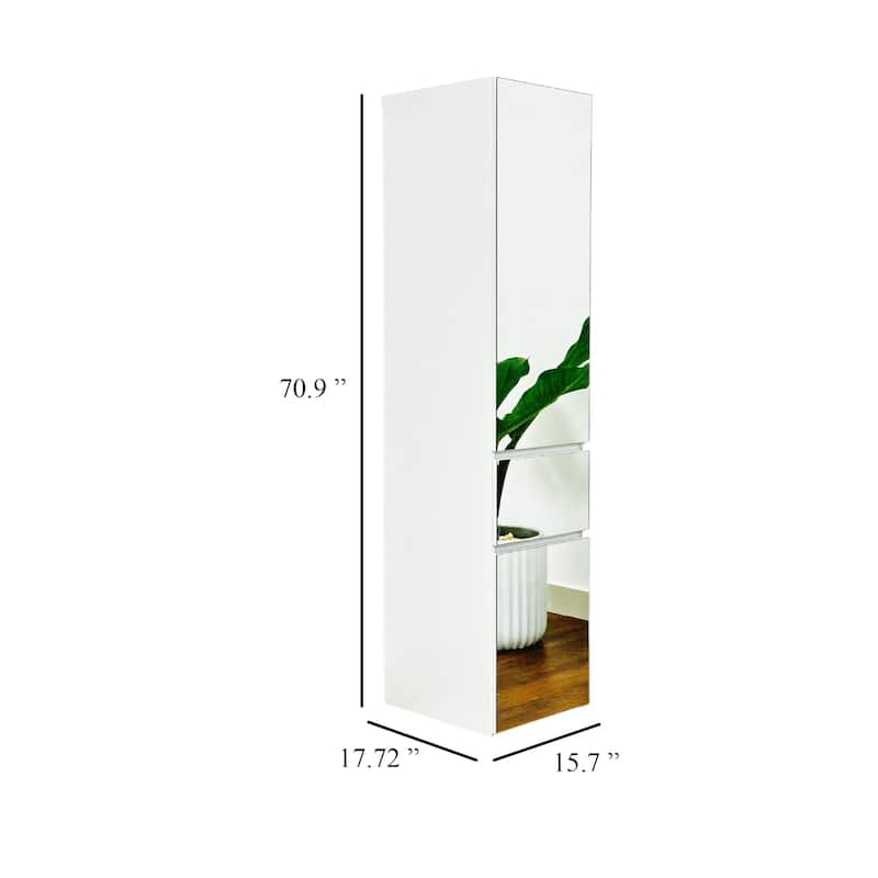 Ely Slim Closet Cabinet w Mirror, 1 Drawer, 71 Inch, White Melamine