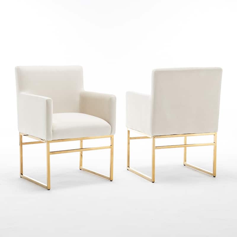 SEYNAR Modern Velvet Accent Arm Dining Chair Set of 2 with Metal Legs
