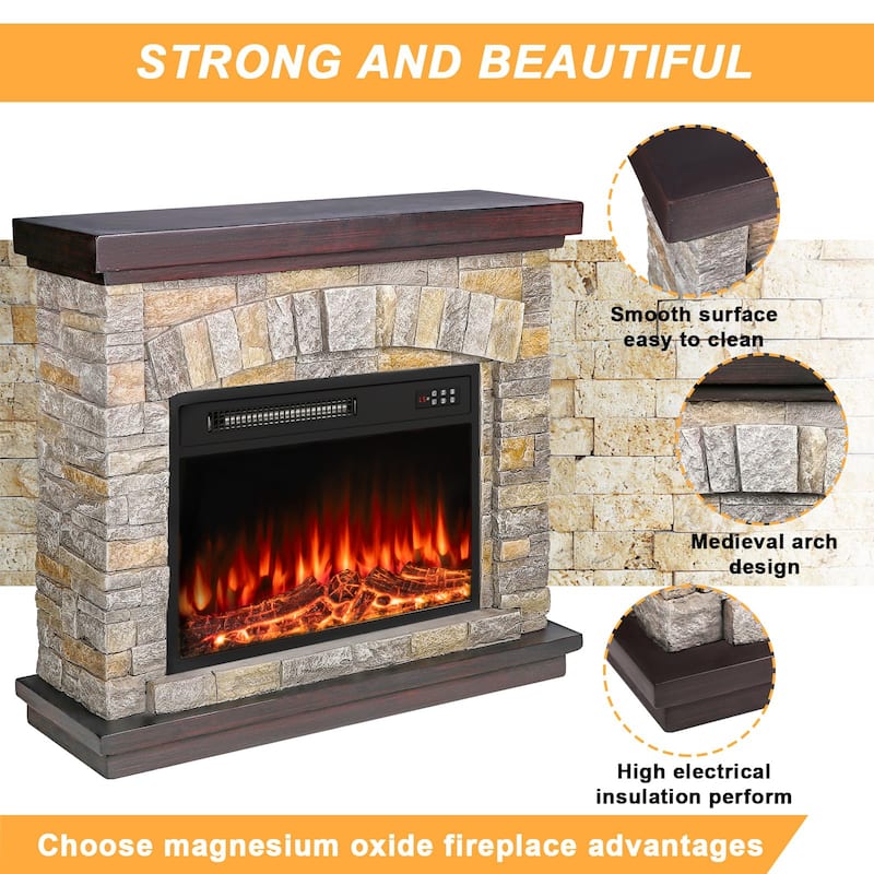BOSSIN 36"/40" Electric Fireplace with Mantel, 23 inch Electric Fireplace Insert, TV Stand Freestanding Heater LED Flame