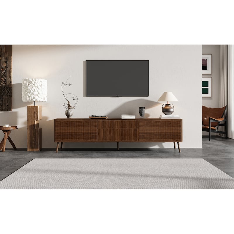 Roomfitters 70 Inch Fluted TV Stand for TVs up to 80 Inch, Media Console with Storage Drawers, Cabinets & Soft-Close, Walnut