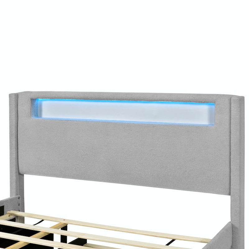 Full Size Upholstered Bed with LED and Twin Size Trundle
