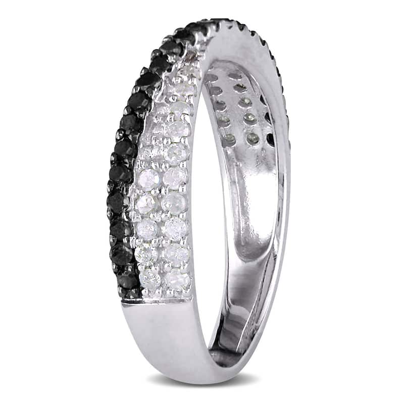 Miadora 1/2ct TDW Black White Diamond Crossover Ring in Sterling Silver