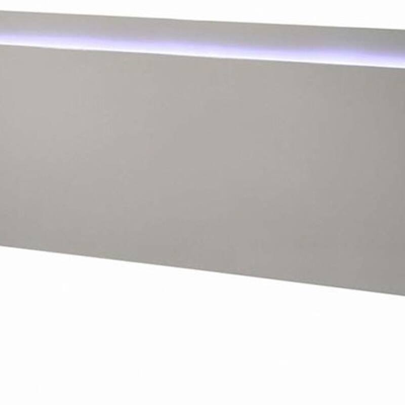 Suni Queen Size Bed w LED Headboard, Light Taupe Gray Wood Frame