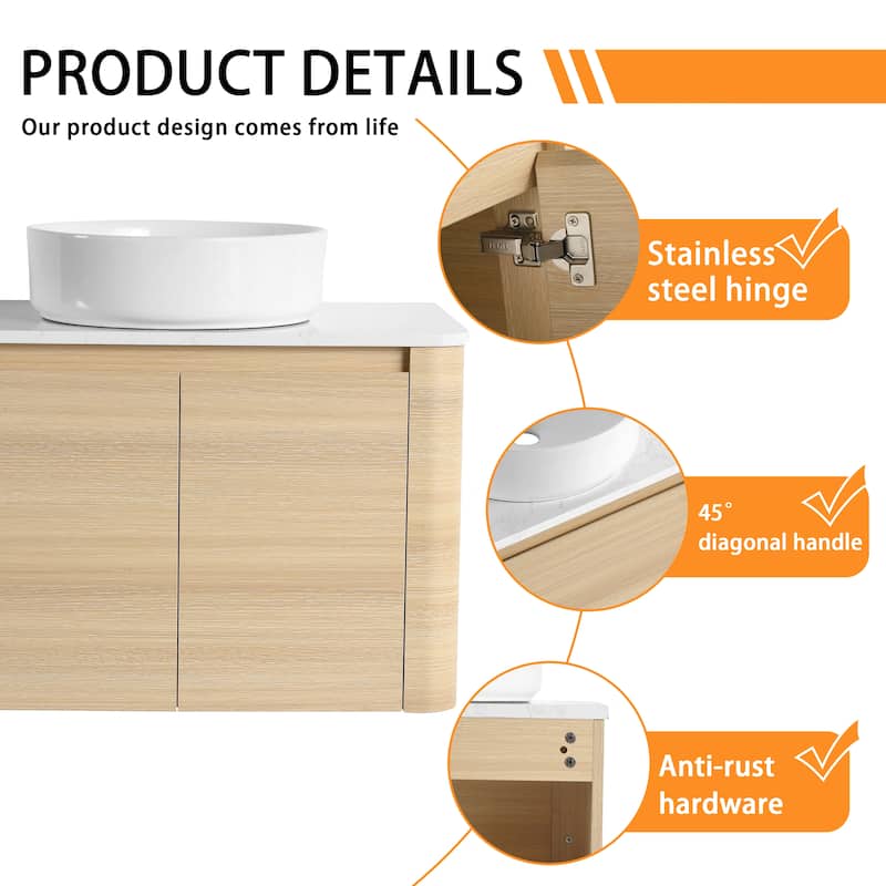 Bathroom Vanity With Sink In 24/30 Inch, Floating Bathroom Vanity With Soft Close Door