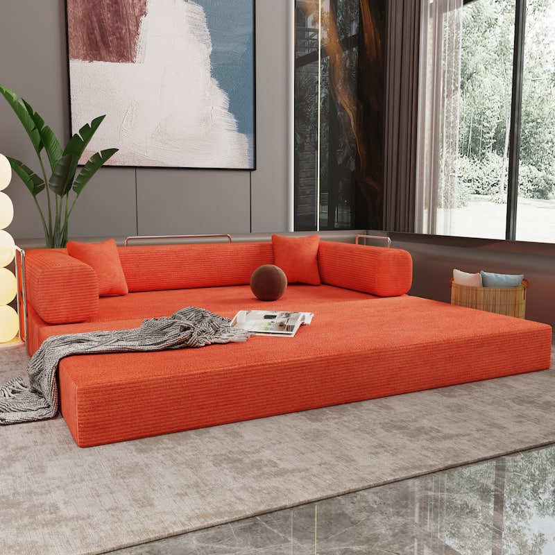 79" Tangerine Corduroy & Foam Double Sofa Bed with Soft Pillows