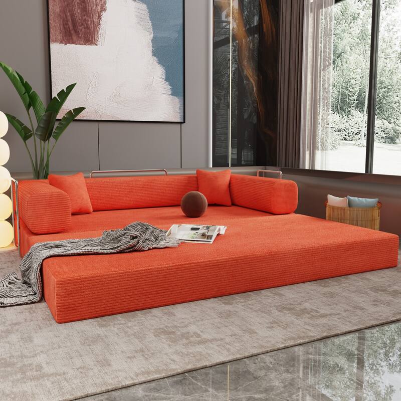 Double sofa, sofa bed, multifunctional compression sofa, wide body sofa, pure sponge sofa, fine striped velvet fabric sofa