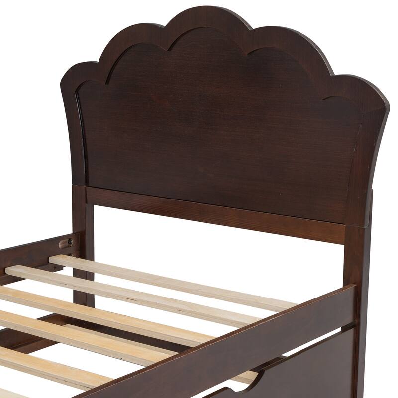 Modern Wood Bed with Headboard and Twin Trundle