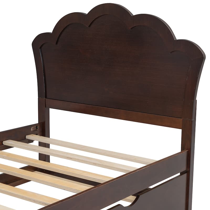 Twin Size Modern Wood Bed with Headboard and Twin Trundle