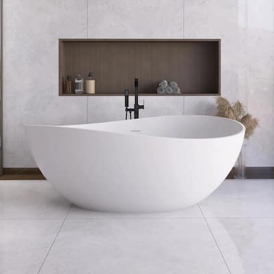63 in. x 37.4 in. Solid Surface Freestanding Flatbottom Soaking Bathtub