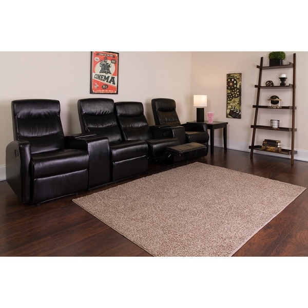 4 Seat Manual Reclining LeatherSoft Theater Seating Unit with Cup