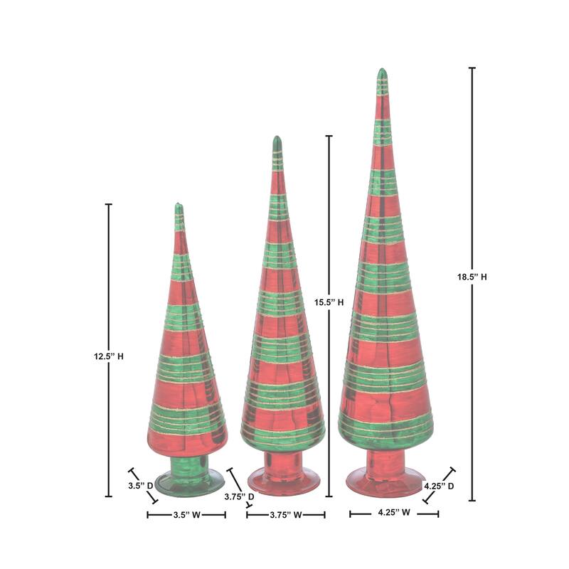 12-18" Glass Stripe Tree Set of 3