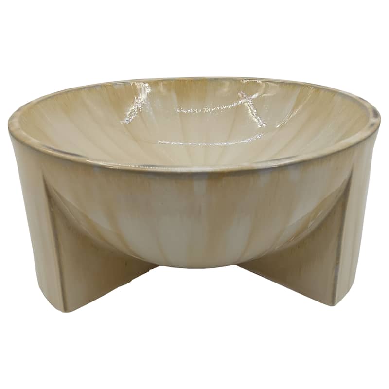 Stoneware Ceramic Decorative Bowl Sculptural Curved Base - 6" Tan - 13" x 13" x 6"