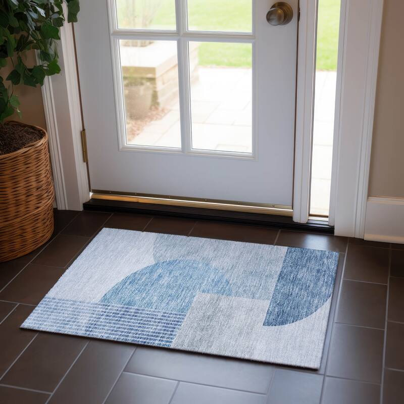 Machine Washable Indoor/ Outdoor Chantille Contemporary Deco Rug - Blue - 1'8" x 2'6"