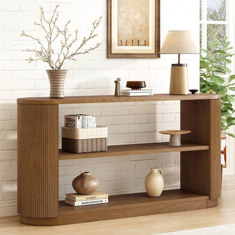 Modern Entryway Console Table with Open Shelf & Elegant Wood Grain - Brown