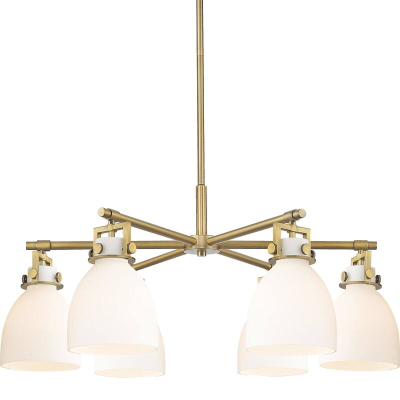 Innovations Lighting 411-6CR-16-26 Newton Bell Chandelier Newton Bell - Brushed Brass / White
