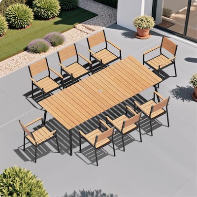 9-Piece Aluminum Outdoor Patio Dining Set with Umbrella Hole and Stackable Chairs