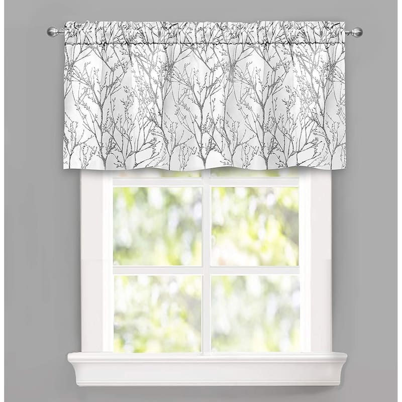 DriftAway Tree Branch Abstract Ink Printing Lined Thermal Insulated Window Curtain Valance Rod Pocket Single 52 x 24
