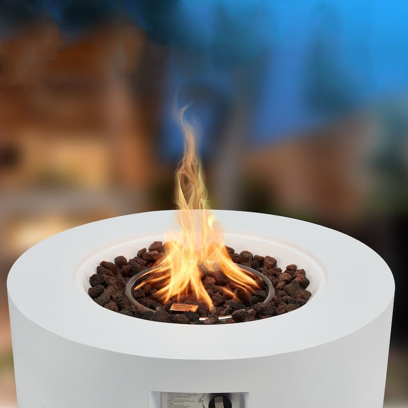 AVAWING 50,000 BTU Outdoor White Round Propane Fire Pit Table with Tank Holder