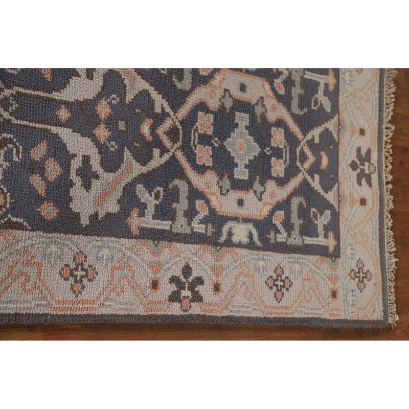 Gray Blue Oushak Indian Runner Rug Hand-Knotted Wool Carpet - 2'5"x 10'0"