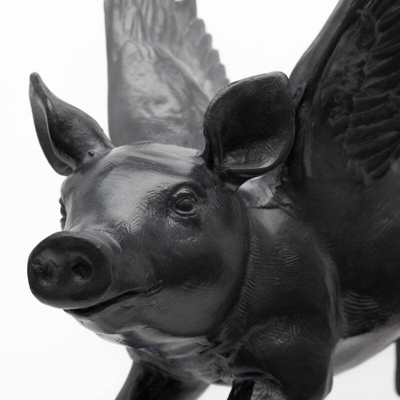 Hogbadi Black Resin Flying Pigs Decorative Wall Accents, Set of 2