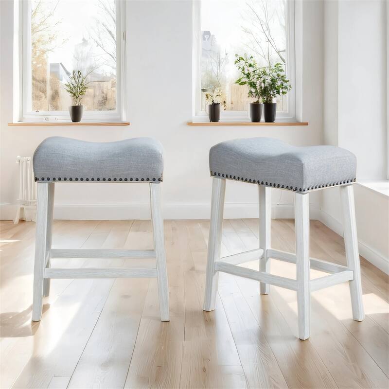 Upholstered Backless Saddle Seat Counter Stools 24" Height Set of 2