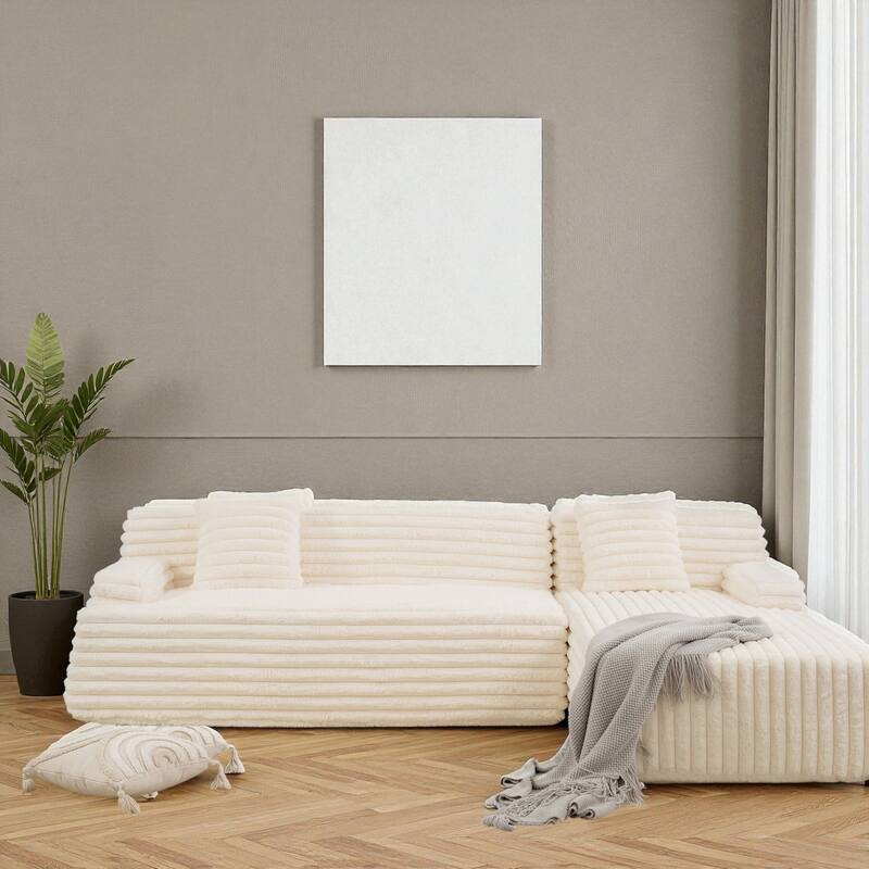 110" Cloud Sectional Sofa Free-Combined Faux Upholstered Modular Couch with Pillows for Living Room