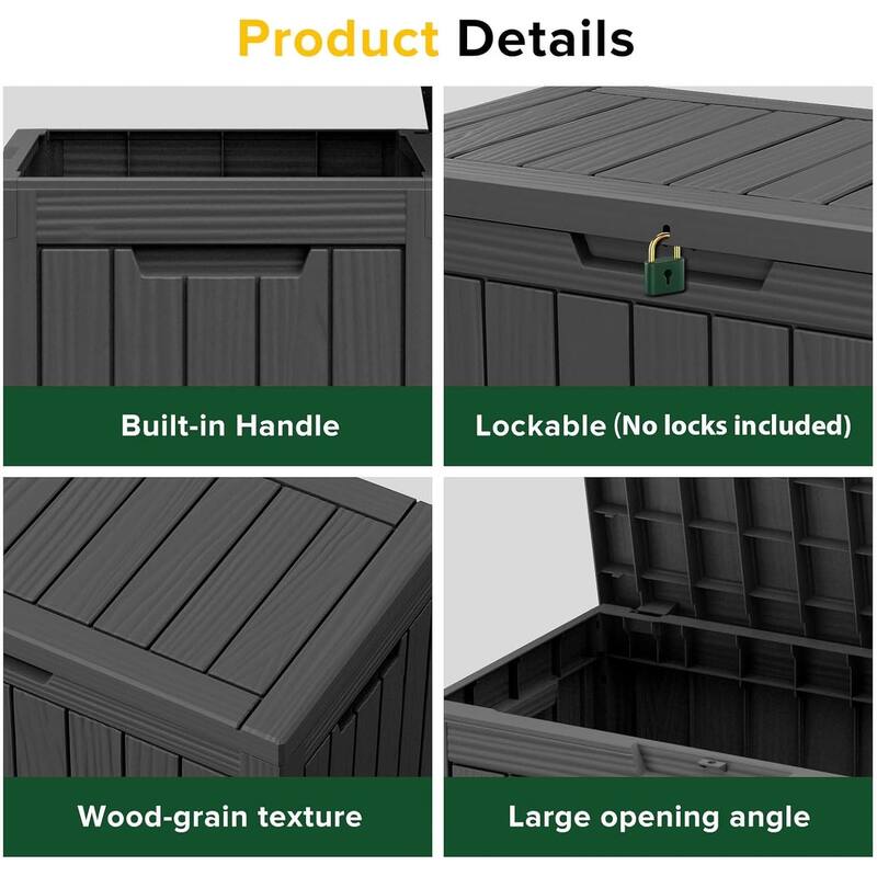 45 Gallon Outdoor Storage Box Waterproof, Lockable Resin Deck Boxes for Garden Tools Equipment and Cushions, Black