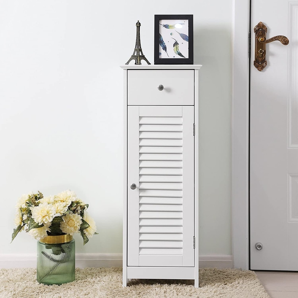 White Bathroom Storage Linen Tower with Mix of 6 Open and Concealed Shelves,  Mainstays 