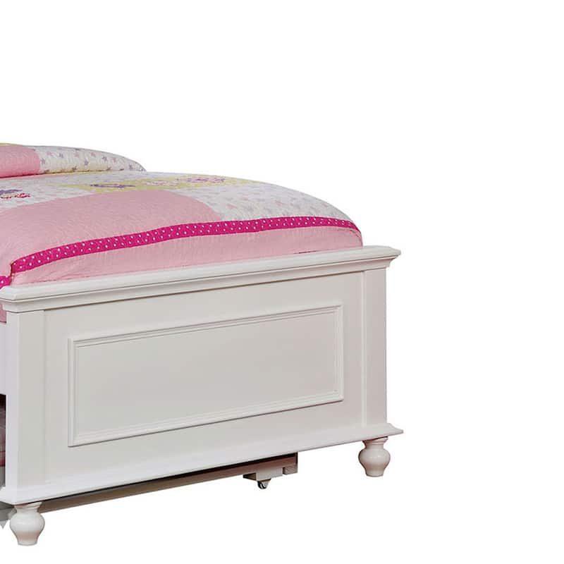 Wooden Twin Size Bed with Camelback Design Headboard and Turned Legs, White