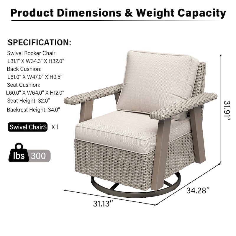 Cozywor Wicker Patio Outdoor Rocking Chair Swivel Lounge Chair