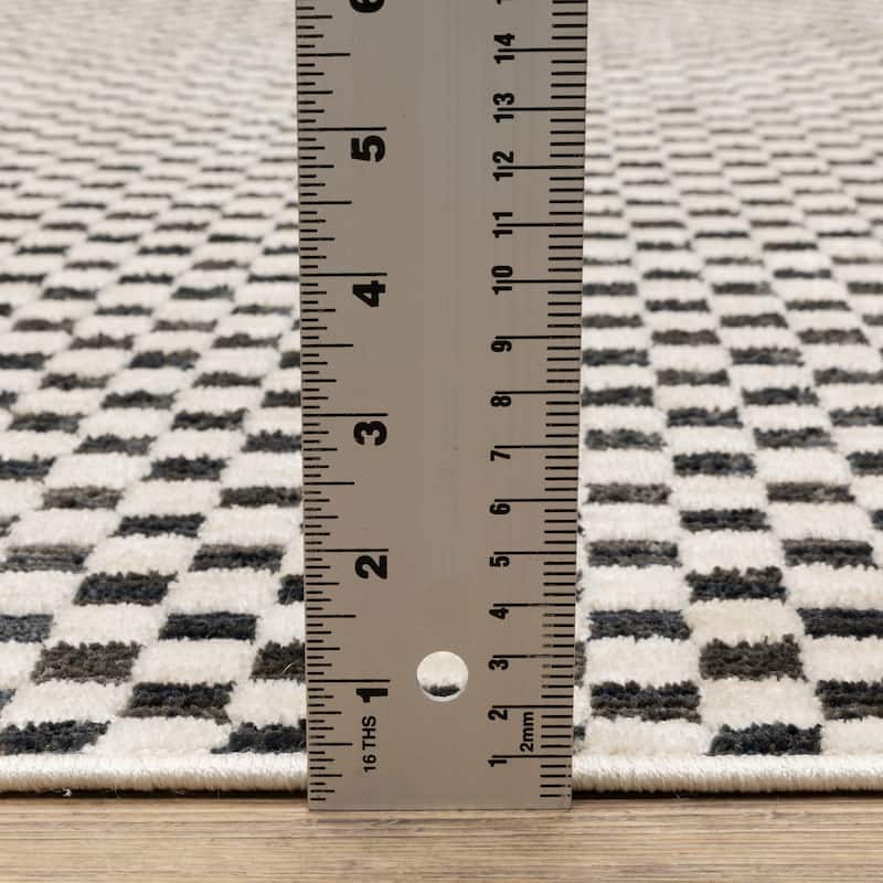 Hansel Two-Tone Checkerboard Black/ Ivory Area Rug