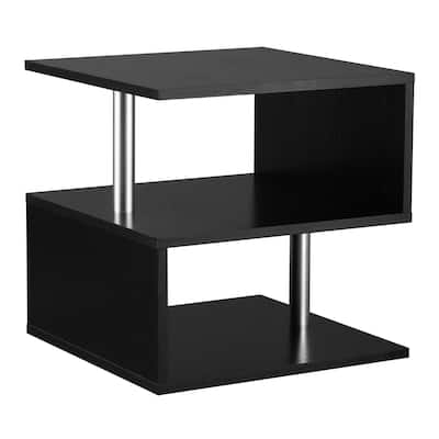 20" Modern End Table, Accent Side Table, S-Shaped Coffee Table with Storage Shelf and Steel Poles