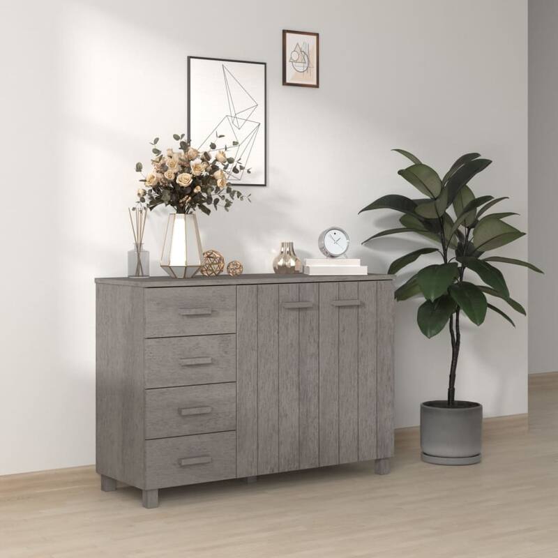 vidaXL Sideboard Buffet Console Cabinet for Kitchen HAMAR Solid Wood Pine - 44.5" x 15.7" x 31.5" - Light gray